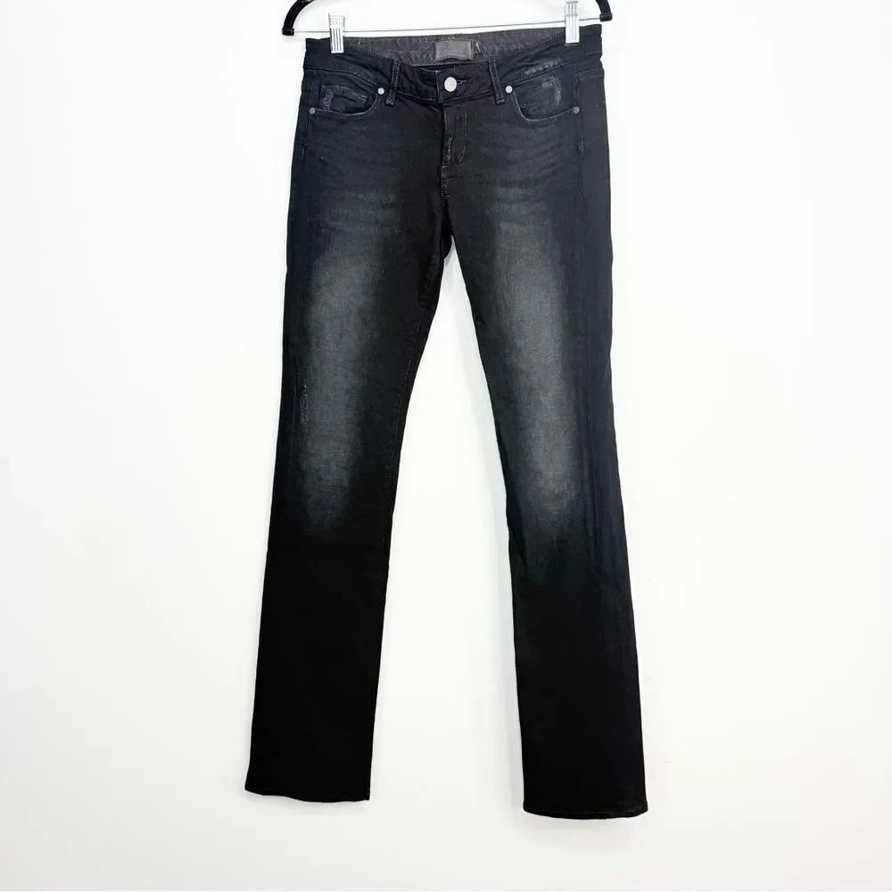 Paige Blue Heights Black Cotton Denim Tall Straight Leg Distressed Jeans